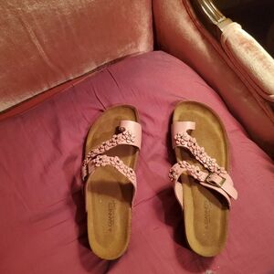 Italian Leather Pink Floral Sandals